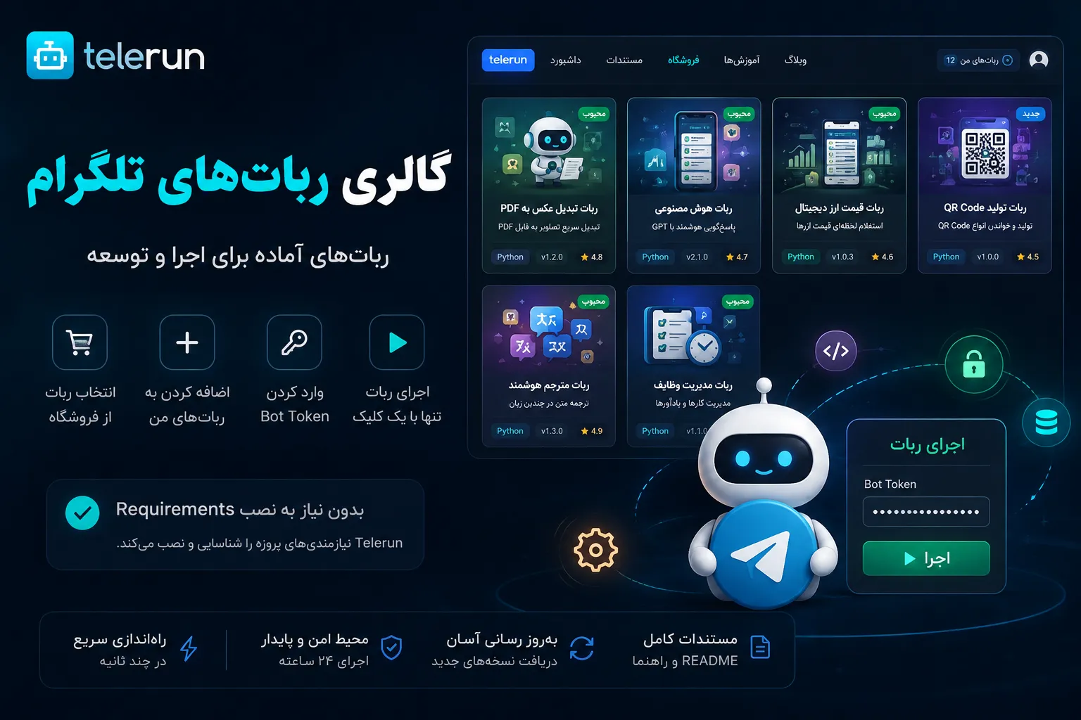 گالری رباتهای تلگرام Telerun؛ رباتهای آماده برای اجرا و توسعه