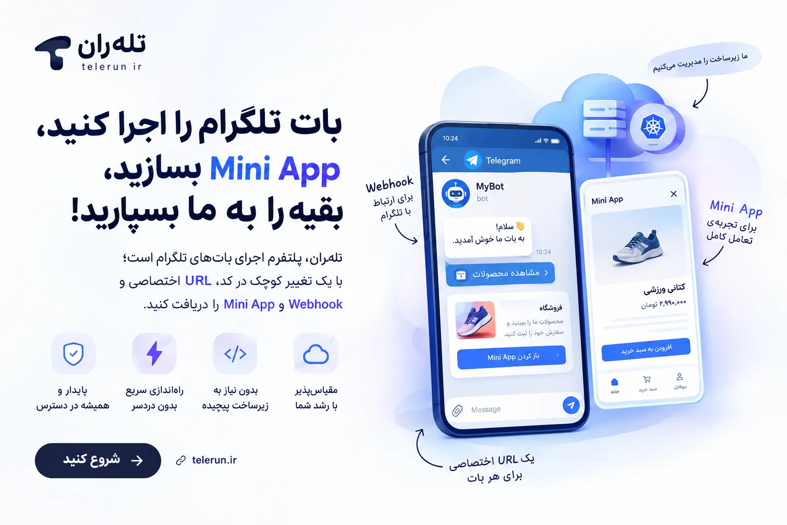 تلهران؛ بات تلگرام را اجرا کنید، Mini App بسازید، بقیه را به ما بسپارید